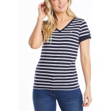 Nautica Womens Easy Comfort V-Neck Striped Supersoft Stretch Cotton T-Shirt