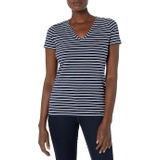 Nautica Womens Easy Comfort V-Neck Striped Supersoft Stretch Cotton T-Shirt