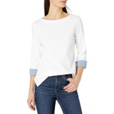 Nautica Womens Boatneck 3/4 Sleeve 100% Cotton Shirt