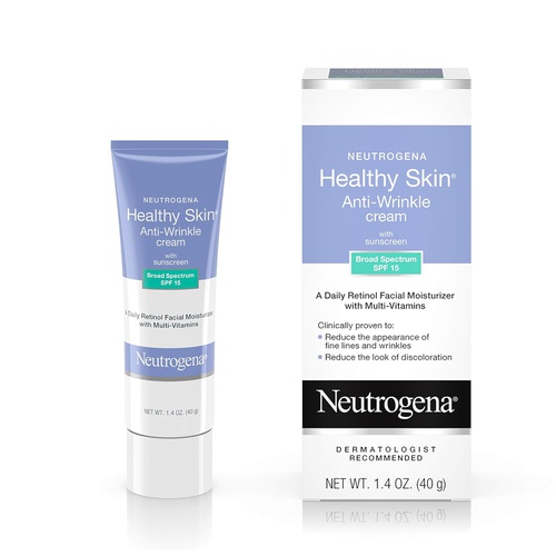  Neutrogena Healthy Skin Anti-Wrinkle Retinol & Vitamin E Daily Moisturizer with SPF 15 Sunscreen, Oil-Free Face & Neck Cream with Retinol, Vitamin E, Vitamin A & Vitamin B5, 1.4 oz