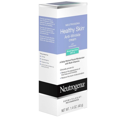  Neutrogena Healthy Skin Anti-Wrinkle Retinol & Vitamin E Daily Moisturizer with SPF 15 Sunscreen, Oil-Free Face & Neck Cream with Retinol, Vitamin E, Vitamin A & Vitamin B5, 1.4 oz