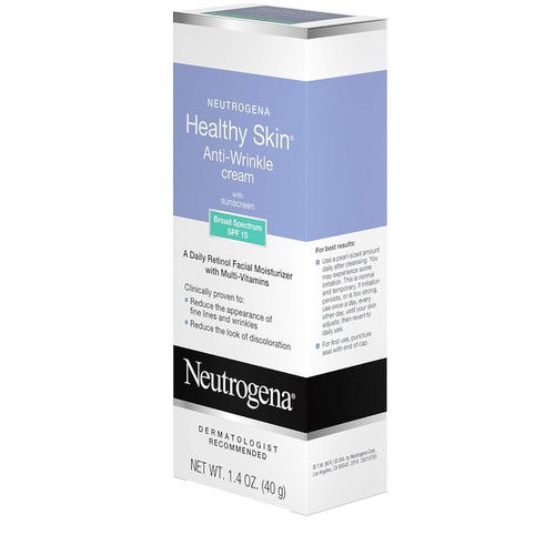  Neutrogena Healthy Skin Anti-Wrinkle Retinol & Vitamin E Daily Moisturizer with SPF 15 Sunscreen, Oil-Free Face & Neck Cream with Retinol, Vitamin E, Vitamin A & Vitamin B5, 1.4 oz