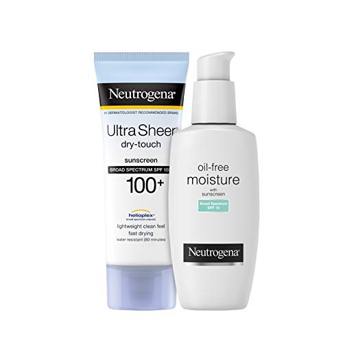  Neutrogena Ultra Sheer Dry-Touch Water Resistant and Non-Greasy Sunscreen Lotion, 100+, 3 fl. Oz With a Oil-Free Daily Long Lasting Facial Moisturizer & Neck Cream, 4 fl. Oz