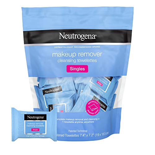  Neutrogena Makeup Remover Facial Cleansing Towelette Singles, Daily Face Wipes to Remove Dirt, Oil, Makeup & Waterproof Mascara, Gentle, Alcohol-Free, Individually Wrapped, 20 Ct