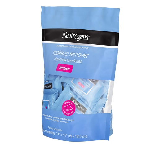  Neutrogena Makeup Remover Facial Cleansing Towelette Singles, Daily Face Wipes to Remove Dirt, Oil, Makeup & Waterproof Mascara, Gentle, Alcohol-Free, Individually Wrapped, 20 Ct