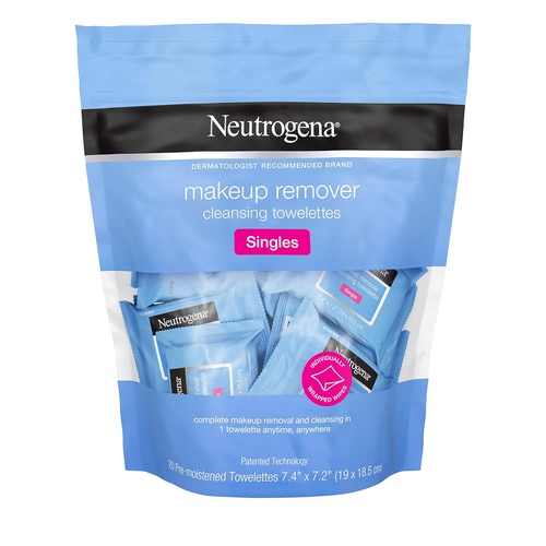  Neutrogena Makeup Remover Facial Cleansing Towelette Singles, Daily Face Wipes to Remove Dirt, Oil, Makeup & Waterproof Mascara, Gentle, Alcohol-Free, Individually Wrapped, 20 Ct