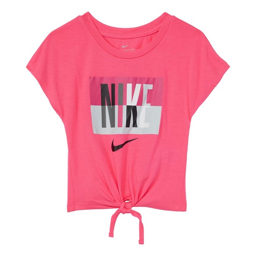 나이키 Nike Kids Short Sleeve Color-Block Logo Graphic Front Tie Top (Little Kids)