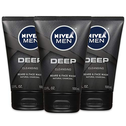  Nivea Men Deep Cleansing Beard and Face Wash, Natural Charcoal, 9.9 Fl Oz , Pack of 3