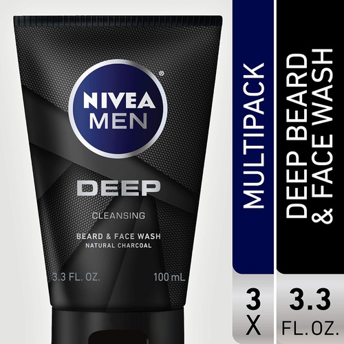  Nivea Men Deep Cleansing Beard and Face Wash, Natural Charcoal, 9.9 Fl Oz , Pack of 3