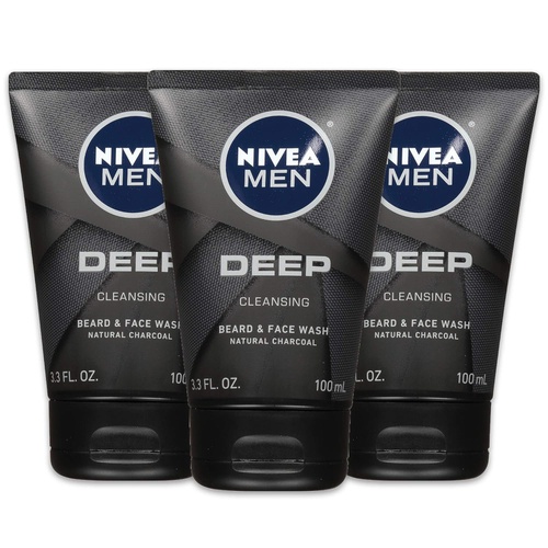  Nivea Men Deep Cleansing Beard and Face Wash, Natural Charcoal, 9.9 Fl Oz , Pack of 3