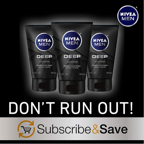  Nivea Men Deep Cleansing Beard and Face Wash, Natural Charcoal, 9.9 Fl Oz , Pack of 3