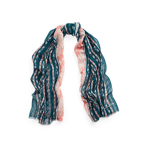 폴로 랄프로렌 Marlene Print Linen-Blend Wrap Scarf