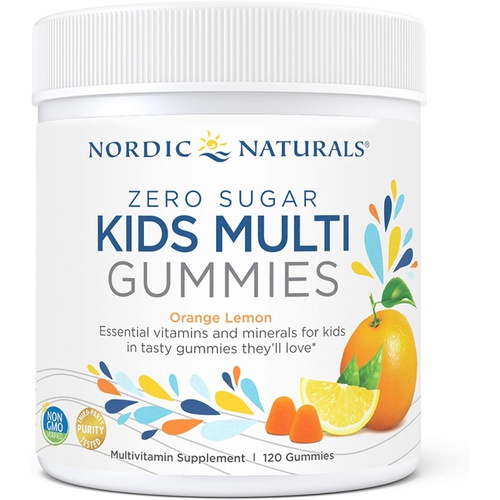  Nordic Naturals Zero Sugar Kids Multi Gummies, Orange Lemon - 120 Gummies - Great-Tasting Multivitamin for Ages 4+ - Supports Growth & Development - Non-GMO, Vegetarian - 30 Servin