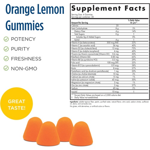  Nordic Naturals Zero Sugar Kids Multi Gummies, Orange Lemon - 120 Gummies - Great-Tasting Multivitamin for Ages 4+ - Supports Growth & Development - Non-GMO, Vegetarian - 30 Servin