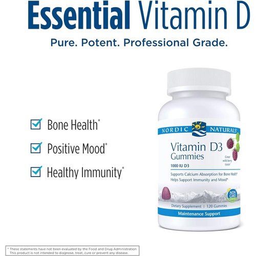  Nordic Naturals Pro Vitamin D3 Gummies, Wild Berry - 120 Gummies - 1000 IU Vitamin D3 - Great Taste - Healthy Bones, Mood & Immune System Function - Non-GMO - 120 Servings