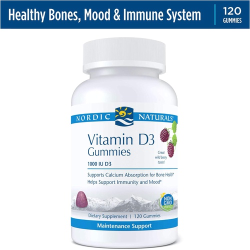  Nordic Naturals Pro Vitamin D3 Gummies, Wild Berry - 120 Gummies - 1000 IU Vitamin D3 - Great Taste - Healthy Bones, Mood & Immune System Function - Non-GMO - 120 Servings