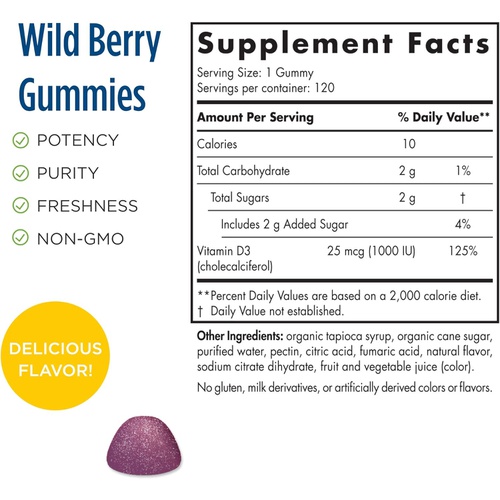  Nordic Naturals Pro Vitamin D3 Gummies, Wild Berry - 120 Gummies - 1000 IU Vitamin D3 - Great Taste - Healthy Bones, Mood & Immune System Function - Non-GMO - 120 Servings