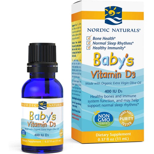  Nordic Naturals Baby’s Vitamin D3, Unflavored - 0.37 oz - 400 IU Vitamin D3 - Healthy Bones, Immune System Support, Normal Sleep Rhythms - Non-GMO, Certified Vegetarian - 365 Servi