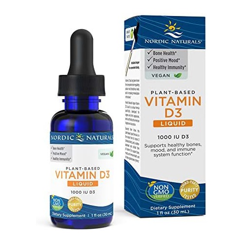  Nordic Naturals Plant-Based Vitamin D3 Liquid - 1 oz - 1000 IU Vitamin D3 - Healthy Bones, Mood & Immune System Function - Non-GMO, Vegan - 60 Servings