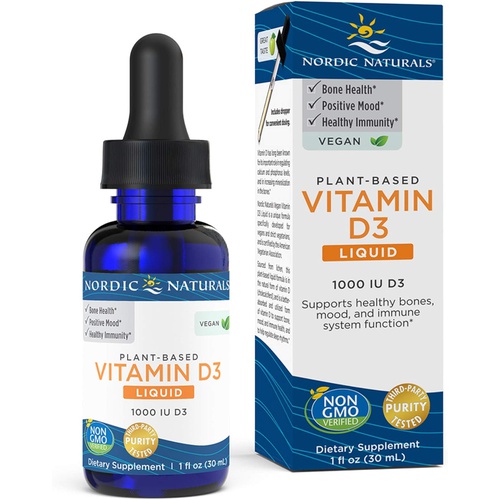  Nordic Naturals Plant-Based Vitamin D3 Liquid - 1 oz - 1000 IU Vitamin D3 - Healthy Bones, Mood & Immune System Function - Non-GMO, Vegan - 60 Servings