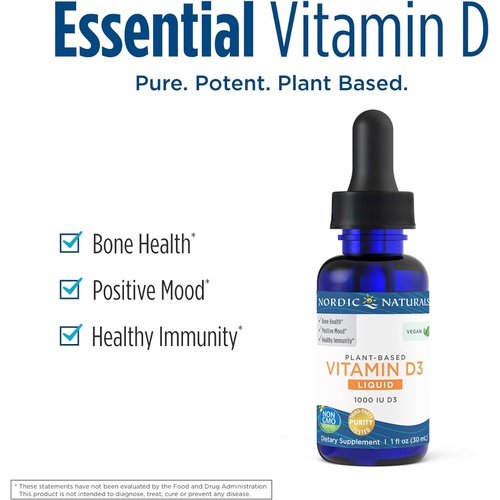  Nordic Naturals Plant-Based Vitamin D3 Liquid - 1 oz - 1000 IU Vitamin D3 - Healthy Bones, Mood & Immune System Function - Non-GMO, Vegan - 60 Servings