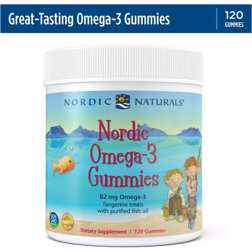  Nordic Naturals Nordic Omega-3 Gummies, Tangerine - 120 Gummies - 82 mg Total Omega-3s with EPA & DHA - Non-GMO - 60 Servings