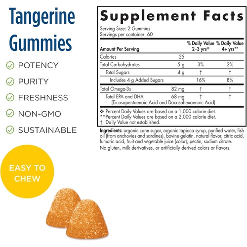  Nordic Naturals Nordic Omega-3 Gummies, Tangerine - 120 Gummies - 82 mg Total Omega-3s with EPA & DHA - Non-GMO - 60 Servings