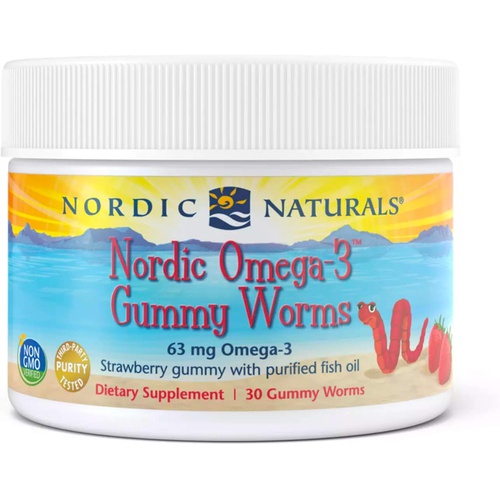  Nordic Naturals Nordic Omega-3 Gummy Worms, Strawberry - 30 Gummy Worms - 63 mg Total Omega-3s with EPA & DHA - Non-GMO - 30 Servings