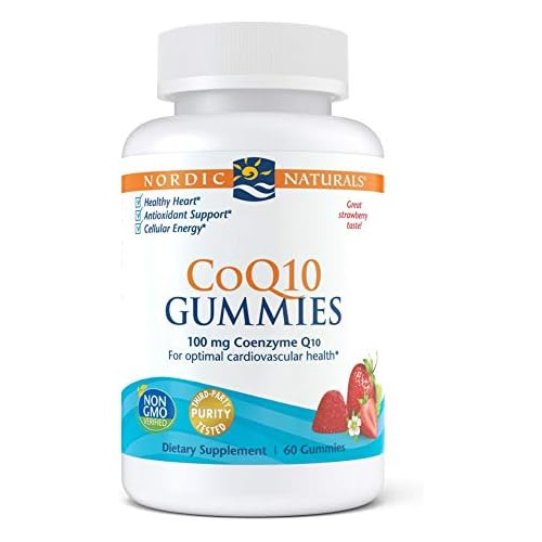  Nordic Naturals CoQ10 Gummies, Strawberry - 60 Gummies - 100 mg Coenzyme Q10 (CoQ10) - Great Taste - Heart Health, Cellular Energy Production, Antioxidant Support - Non-GMO, Vegan