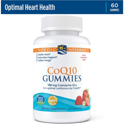  Nordic Naturals CoQ10 Gummies, Strawberry - 60 Gummies - 100 mg Coenzyme Q10 (CoQ10) - Great Taste - Heart Health, Cellular Energy Production, Antioxidant Support - Non-GMO, Vegan