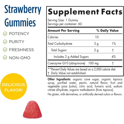  Nordic Naturals CoQ10 Gummies, Strawberry - 60 Gummies - 100 mg Coenzyme Q10 (CoQ10) - Great Taste - Heart Health, Cellular Energy Production, Antioxidant Support - Non-GMO, Vegan