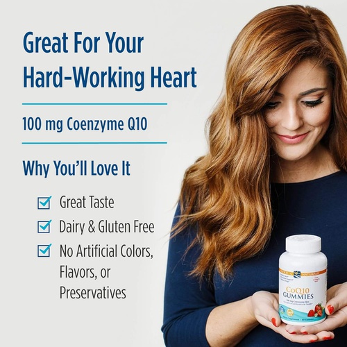  Nordic Naturals CoQ10 Gummies, Strawberry - 60 Gummies - 100 mg Coenzyme Q10 (CoQ10) - Great Taste - Heart Health, Cellular Energy Production, Antioxidant Support - Non-GMO, Vegan