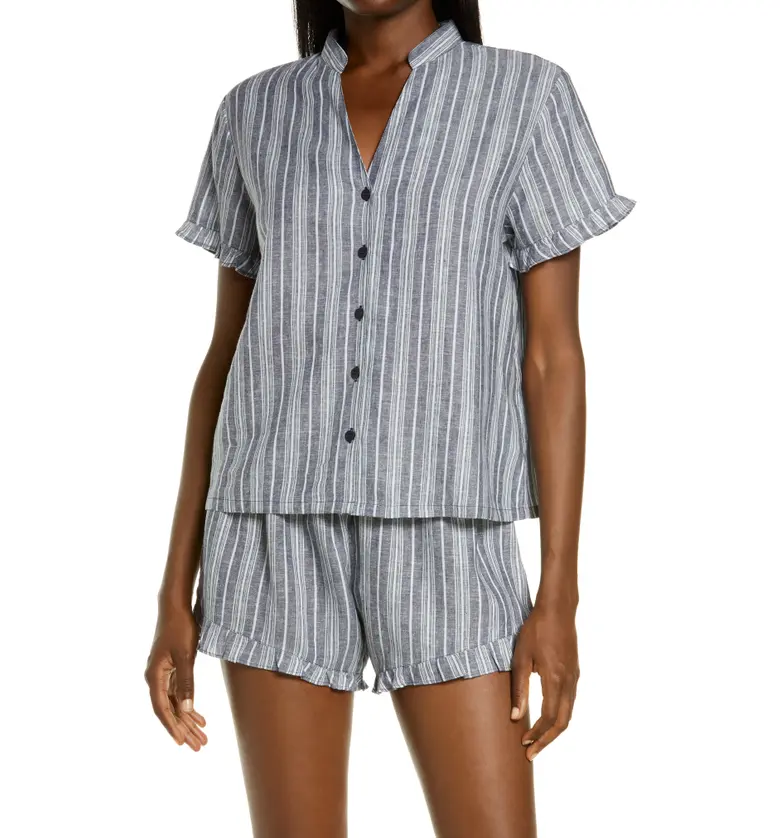 Nordstrom Romantic Stripe Linen Blend Short Pajamas_NAVY PEACOAT LINEN STRIPE