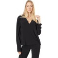 Norma Kamali Cropped Long Sleeve V-Neck Top