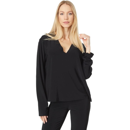  Norma Kamali Cropped Long Sleeve V-Neck Top