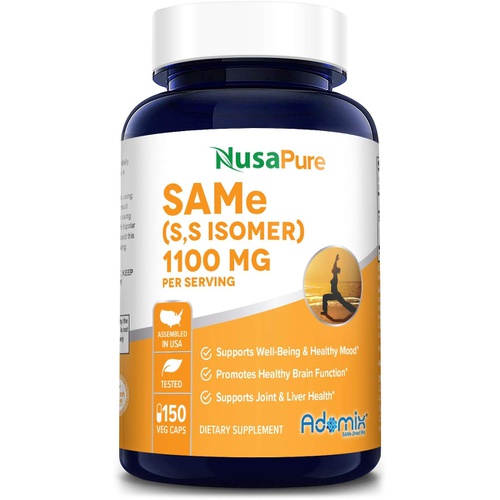  NusaPure SAM-e 1100 mg - 150 Veggie Capsules (Non-GMO & Gluten-Free ) - Same (S-Adenosyl Methionine) Extra Strength 275 mg per caps