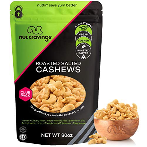  Nut Cravings Roasted Cashews Slightly Salted - Jumbo, Whole (80oz - 5 Pound) Packed Fresh in Resealble Bag - Nut Trail Mix Snack - Healthy Protien Food, All Natural, Keto Friendly, Vegan, Koshe