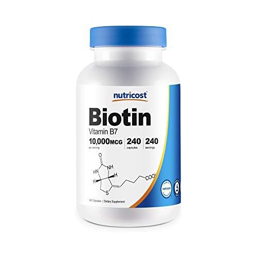  Nutricost Biotin (Vitamin B7) 10,000mcg (10mg) Vitamin Supplement, 240 Capsules - Vegetarian, Gluten Free, Quick Release, Non-GMO