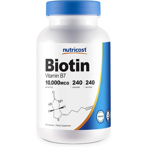  Nutricost Biotin (Vitamin B7) 10,000mcg (10mg) Vitamin Supplement, 240 Capsules - Vegetarian, Gluten Free, Quick Release, Non-GMO