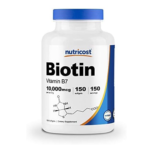  Nutricost Biotin (10,000mcg) in Coconut Oil 150 Softgels - Gluten Free, Non-GMO