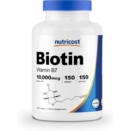  Nutricost Biotin (10,000mcg) in Coconut Oil 150 Softgels - Gluten Free, Non-GMO