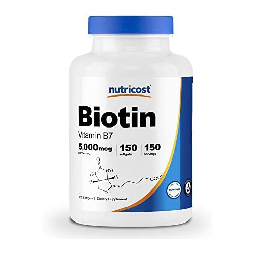  Nutricost Biotin (5,000mcg) in Coconut Oil 150 Softgels - Gluten Free, Non-GMO