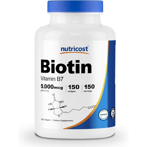  Nutricost Biotin (5,000mcg) in Coconut Oil 150 Softgels - Gluten Free, Non-GMO