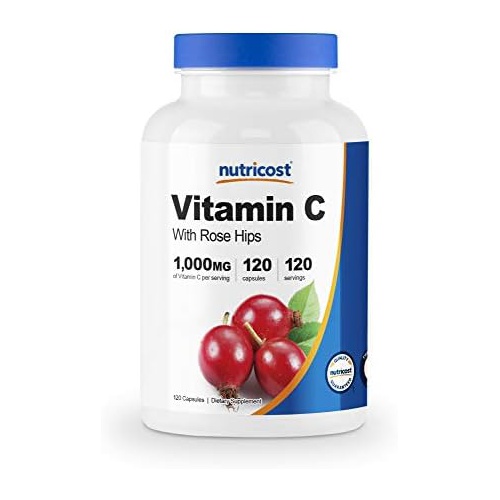  Nutricost Vitamin C with Rose Hips 1025mg, 240 Capsules - Vitamin C 1,000mg, Rose Hips 25mg, Premium, Non-GMO, Gluten Free Supplement