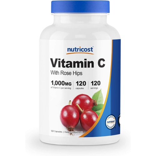  Nutricost Vitamin C with Rose Hips 1025mg, 240 Capsules - Vitamin C 1,000mg, Rose Hips 25mg, Premium, Non-GMO, Gluten Free Supplement