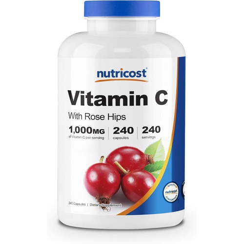  Nutricost Vitamin C with Rose Hips 1025mg, 240 Capsules - Vitamin C 1,000mg, Rose Hips 25mg, Premium, Non-GMO, Gluten Free Supplement