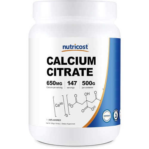  Nutricost Calcium Citrate Powder (500 Grams) (Unflavored) - Pure Calcium Citrate, No Fillers, Gluten Free (1.1lbs)