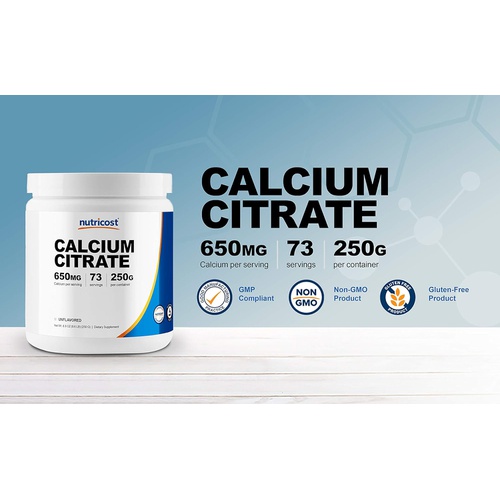  Nutricost Calcium Citrate Powder (500 Grams) (Unflavored) - Pure Calcium Citrate, No Fillers, Gluten Free (1.1lbs)