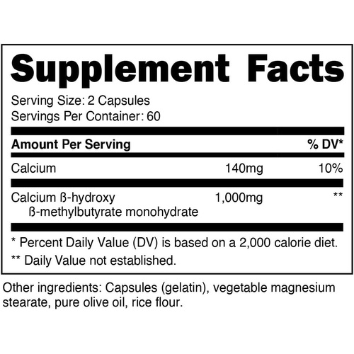  Nutricost HMB (Beta-Hydroxy Beta-Methylbutyrate) 1000mg (120 Capsules) - 500mg Per Capsule, 60 Servings - Gluten Free and Non-GMO