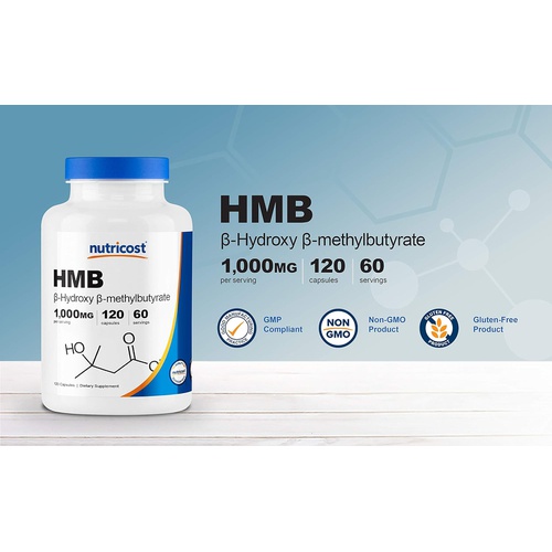  Nutricost HMB (Beta-Hydroxy Beta-Methylbutyrate) 1000mg (120 Capsules) - 500mg Per Capsule, 60 Servings - Gluten Free and Non-GMO